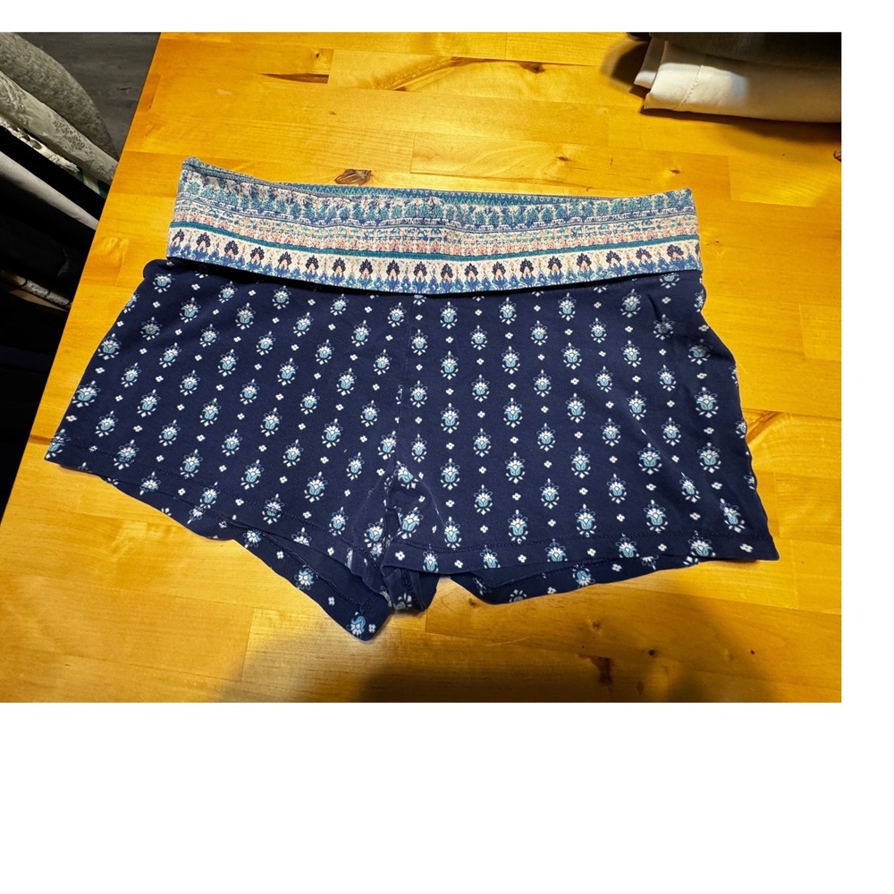 Mossimo Supply Co Womens Navy Blue Boho Floral Fold Over Yoga Shorts Large
